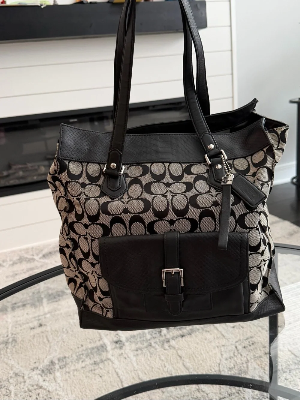 Coach Black Gray Charlie Signature Canvas Tote F31945